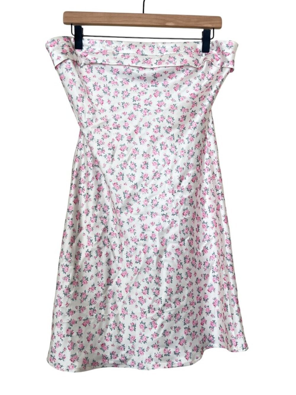 Altar'd State Ivory Pink Floral Printed Strapless Satin Mini Dress